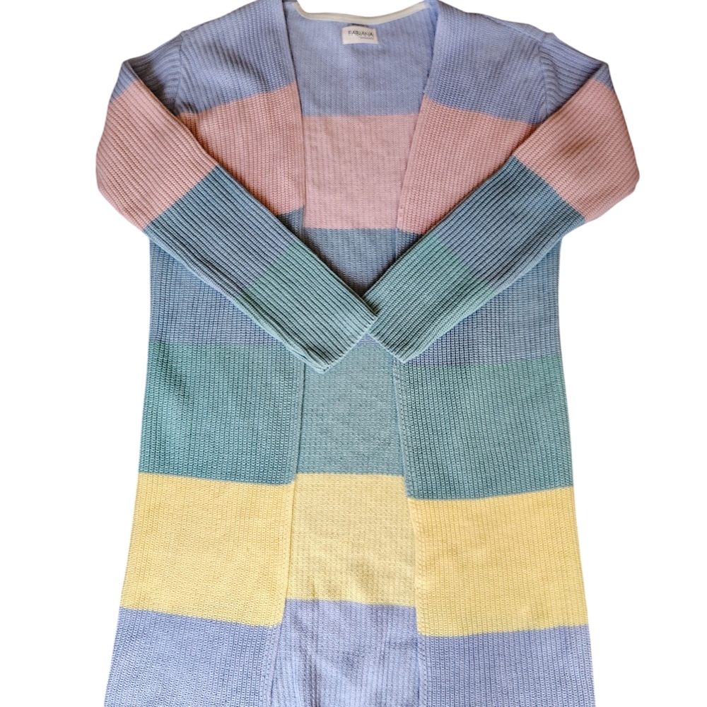 Blue and Pink Color-Block Cardigan Sweater